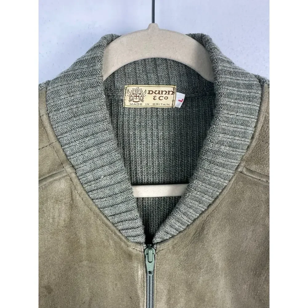 Dunn & Co. Men's Vintage Genuine Suede Knit Blouson Bomber Jacket gray/brown L